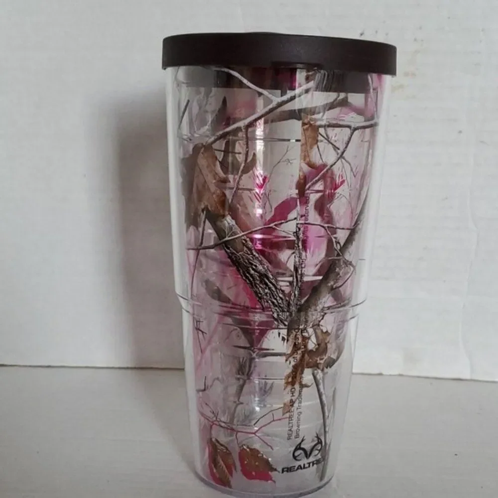 24 oz Tervis Browning Realtree Pink Doe Buck Travel Tumbler Cold Cup Brown Lid